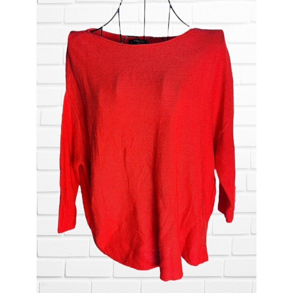 FRNCH Women's S/M Boatneck Pullover Sweater Red Orange Textured Wool Blend Basic